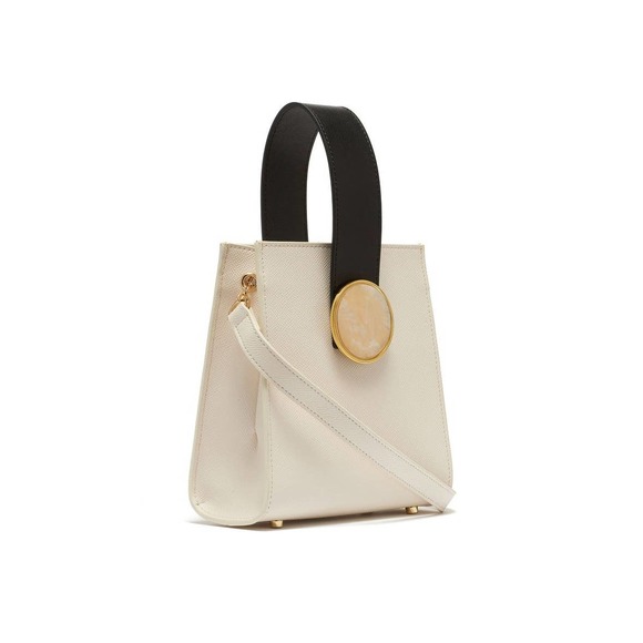 Lizzie Fortunato Handbags - Lizzie Fortunato "Pronto" Textured Leather Top Handle Mini Bag, 7"x7.5"x6"-Cream